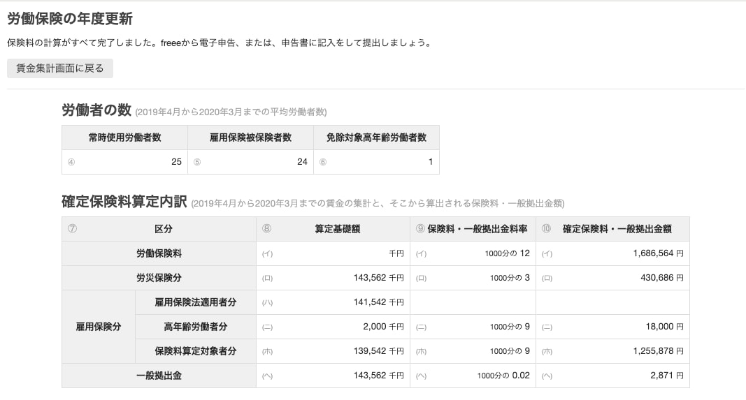 【画像】人事労務フリーの労働保険の年度更新画面