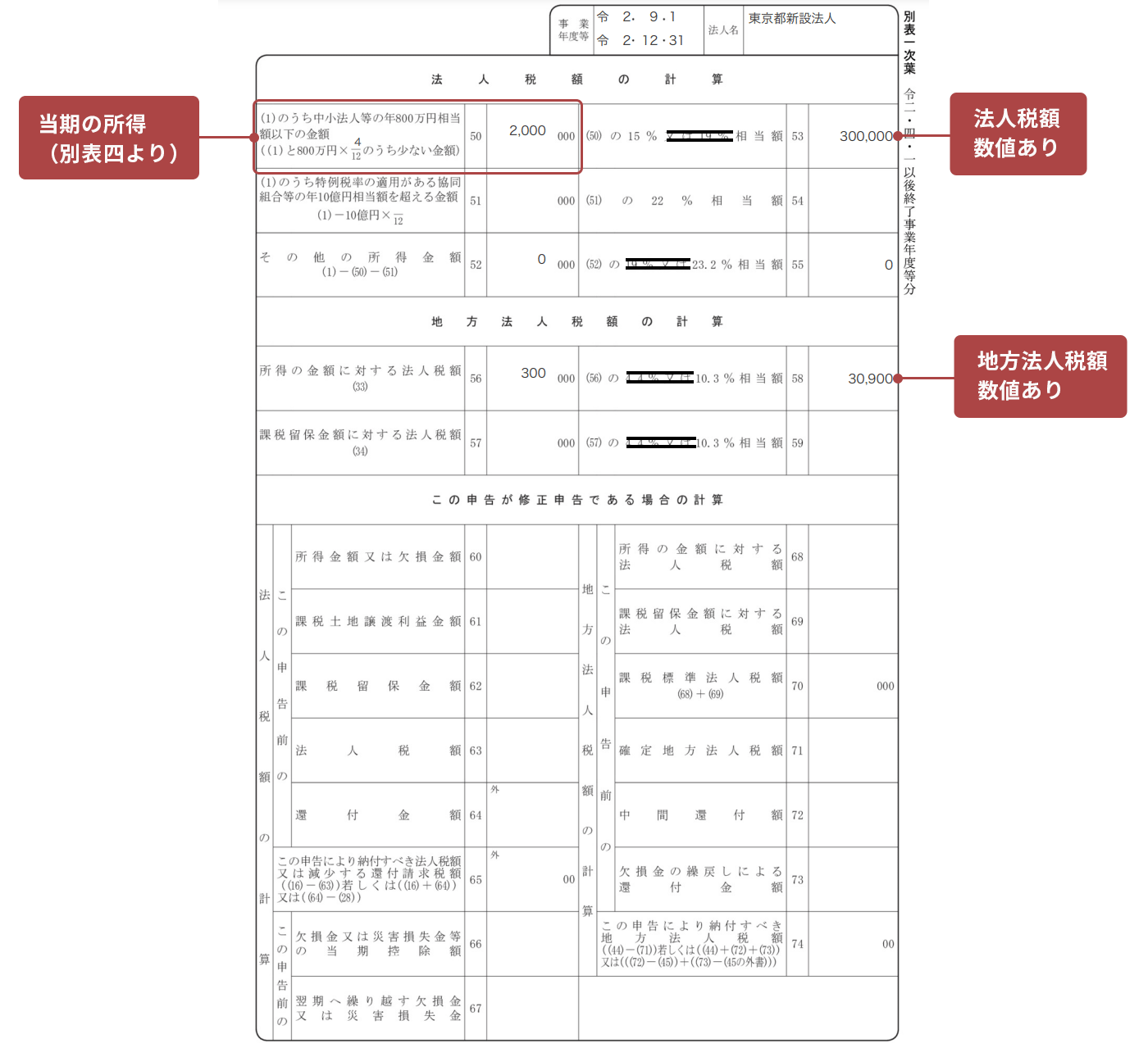 画面イメージ：別表一次葉