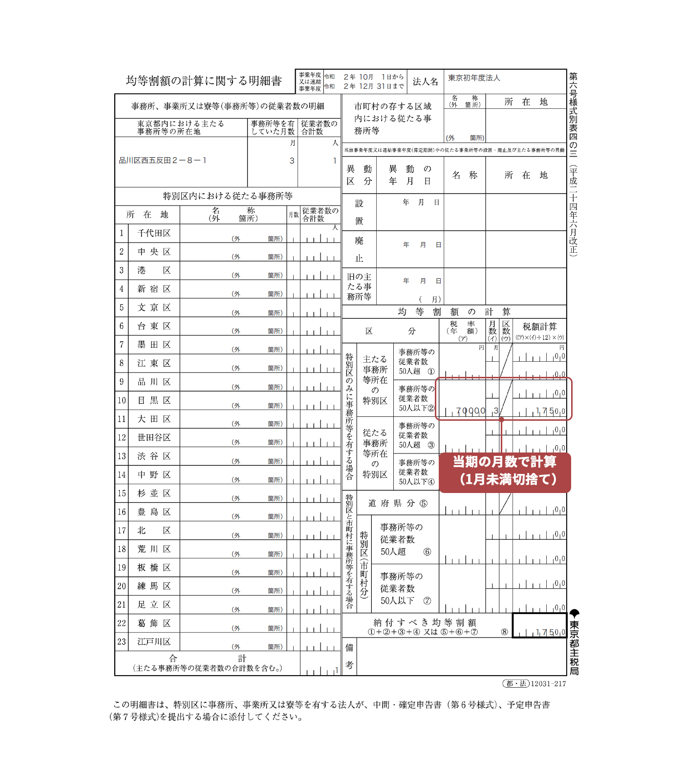 画面イメージ：第六号様式別表四の三