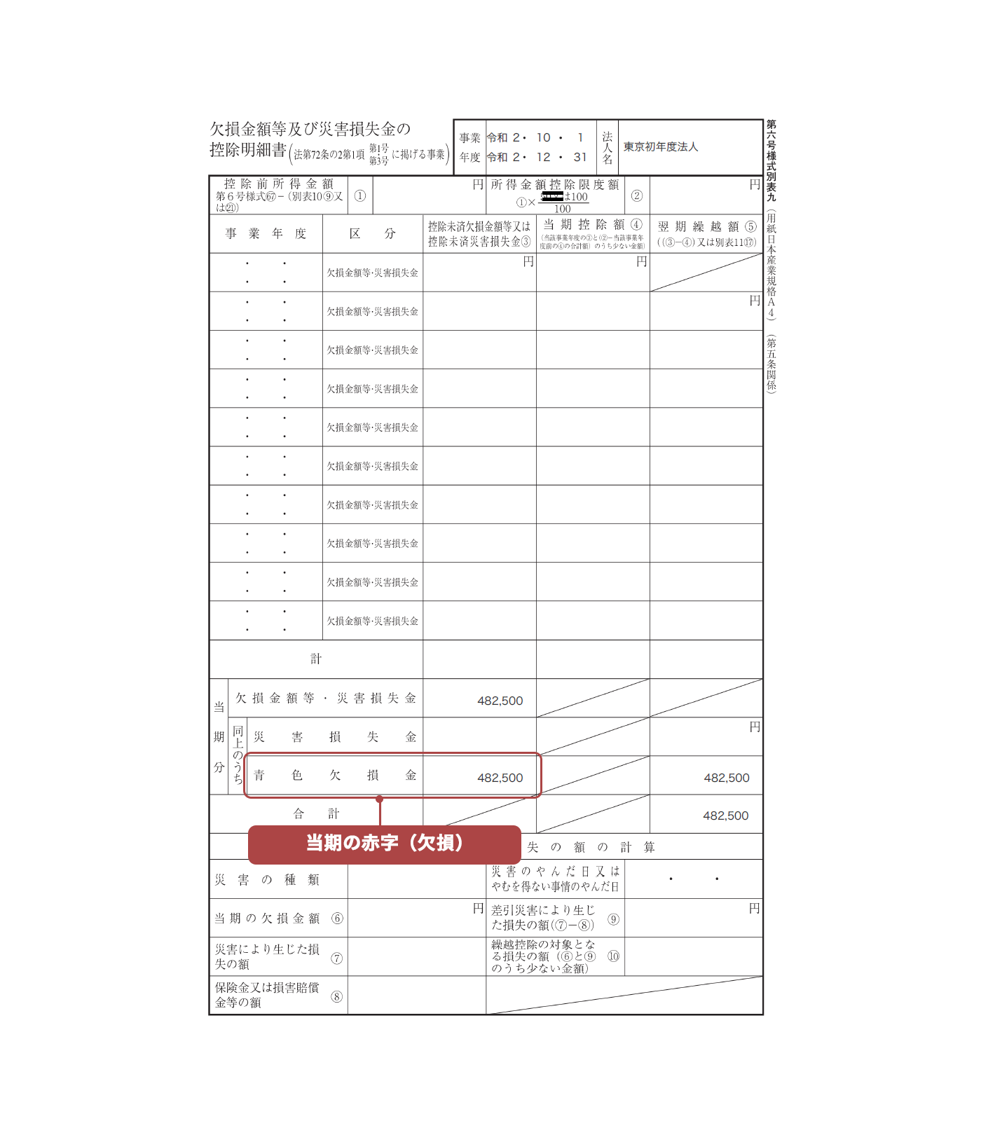 画面イメージ：第六号様式別表九