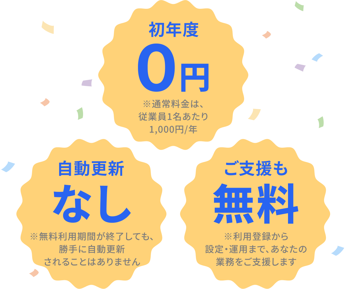 初年度0円/自動更新なし/ご支援も無料