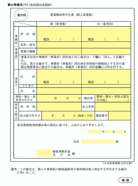 個人事業開始申告書