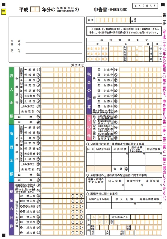 申告書第三表