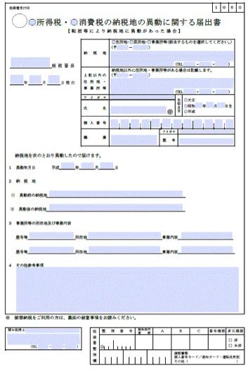 「所得税・消費税の納税地の異動に関する届出書」の様式