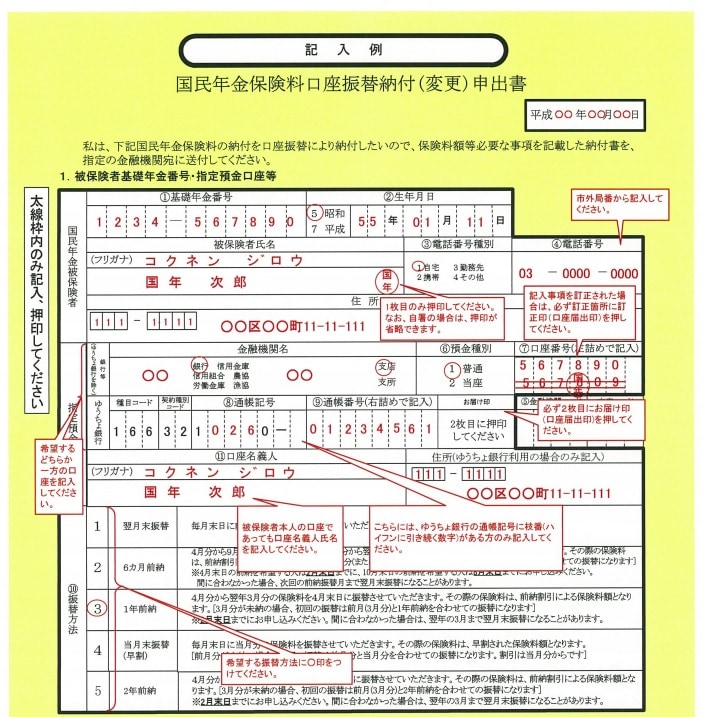 国民年金保険料口座振替納付（変更）申出書