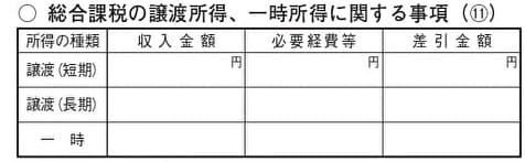 総合課税の譲渡所得、一時所得に関する事項