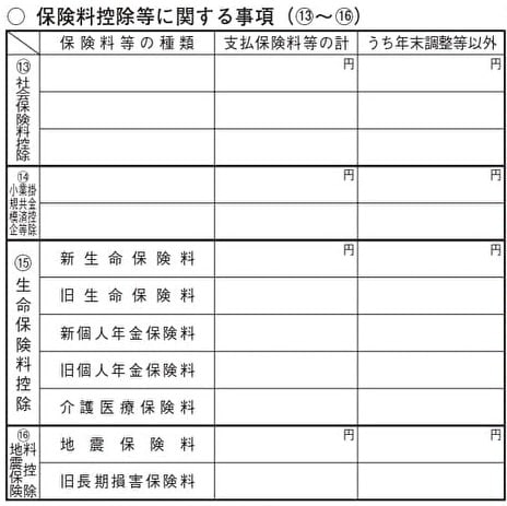 保険料控除等に関する事項