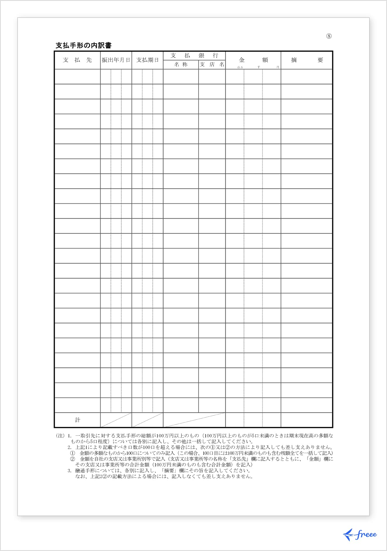 支払手形の内訳書