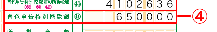 損益計算書 青色申告特別控除額欄
