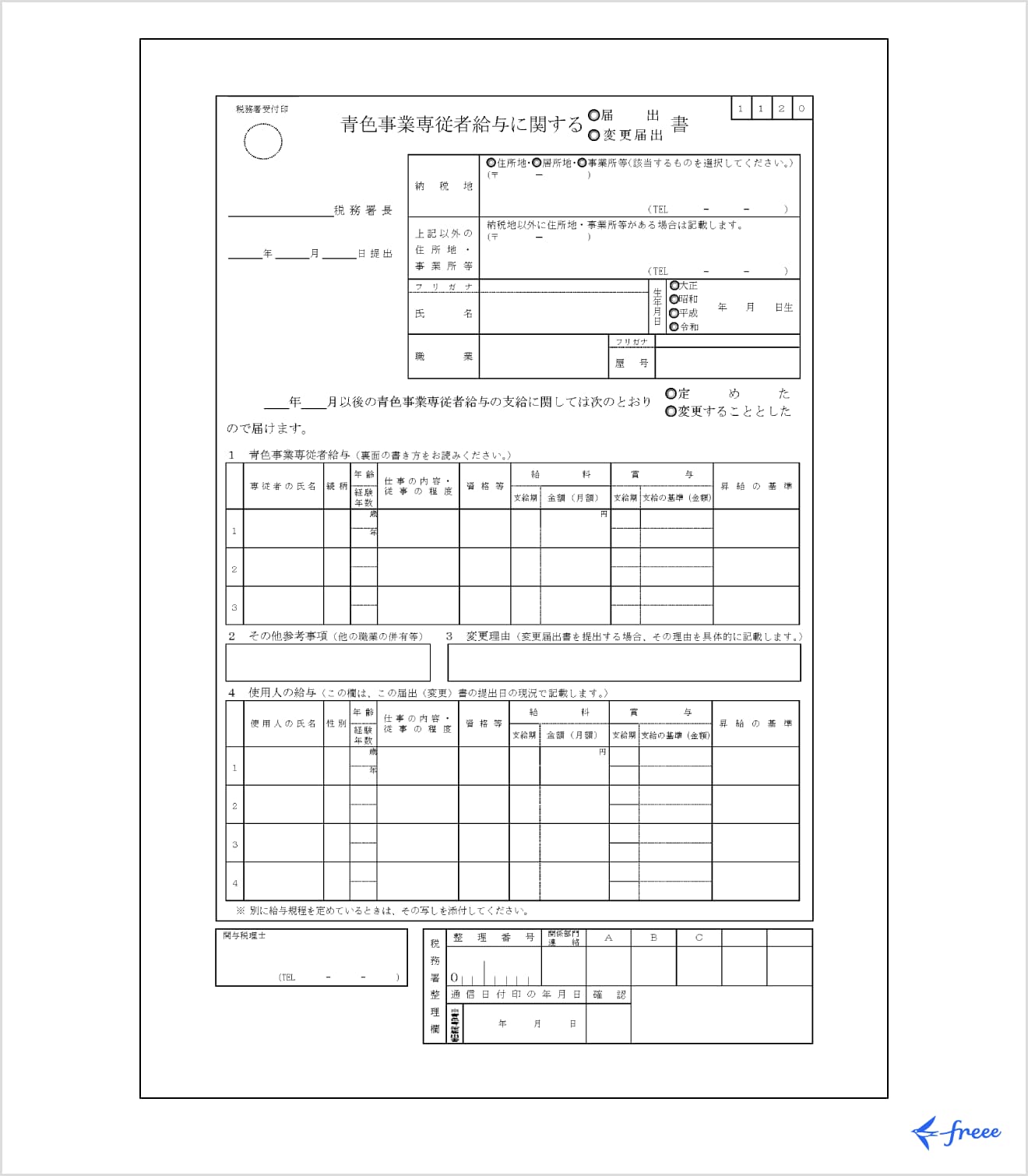 青色事業専従者給与の届出方法