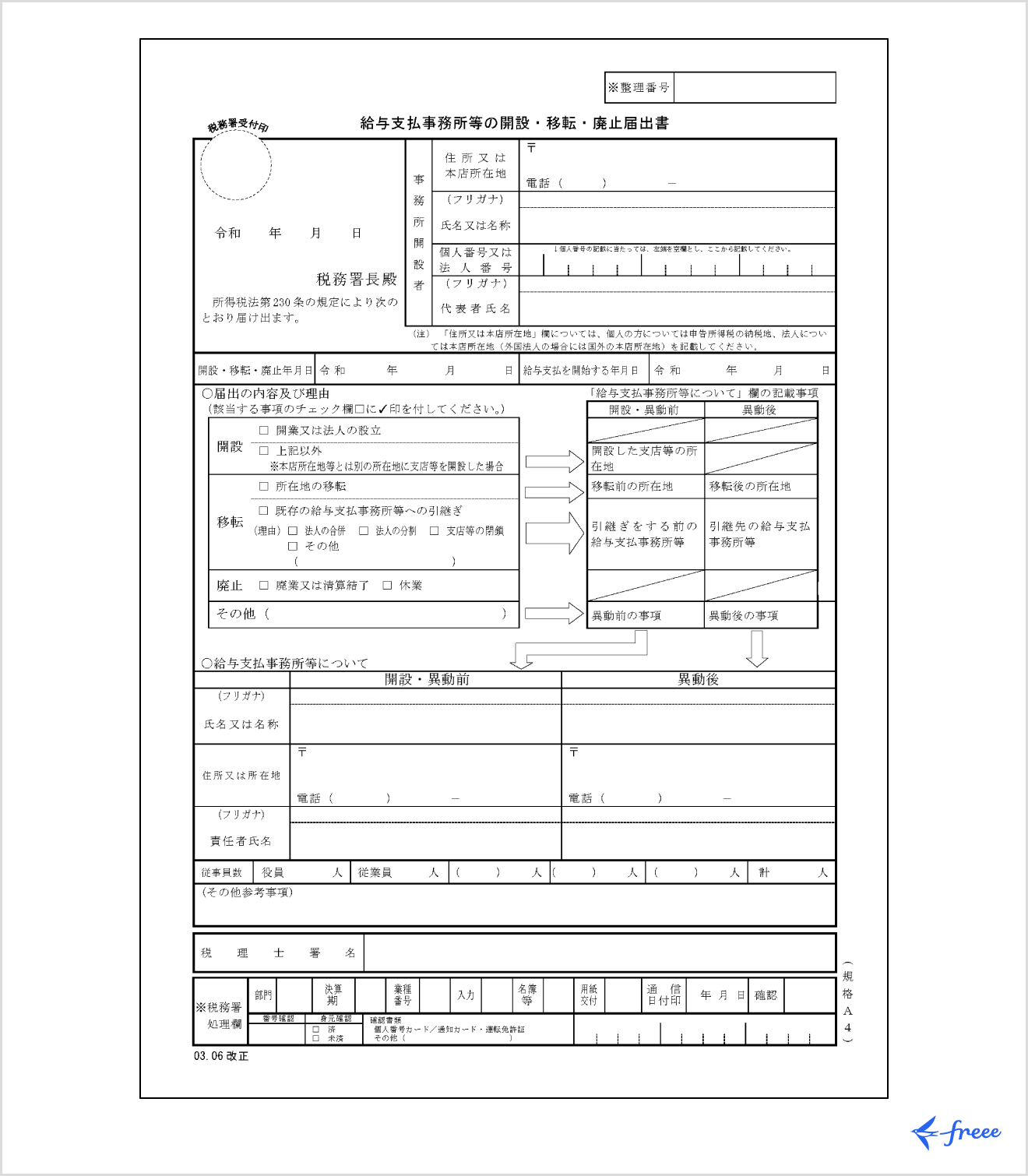 給与支払事務所等の開設・移転・廃止の届出
