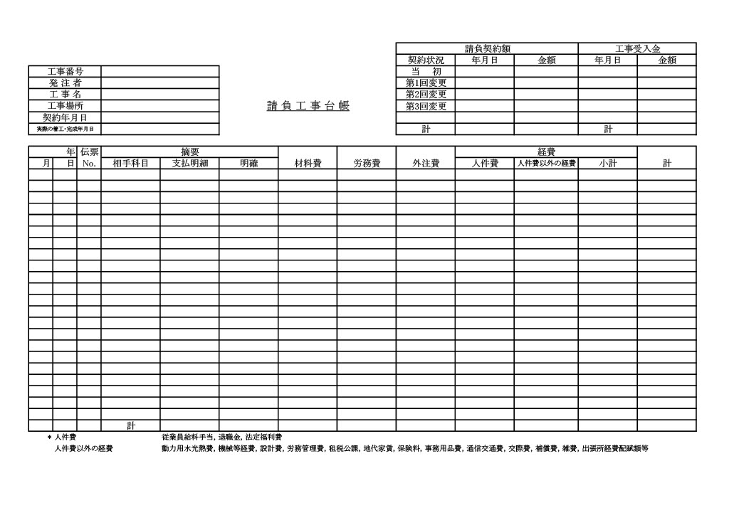 工事台帳のサンプル