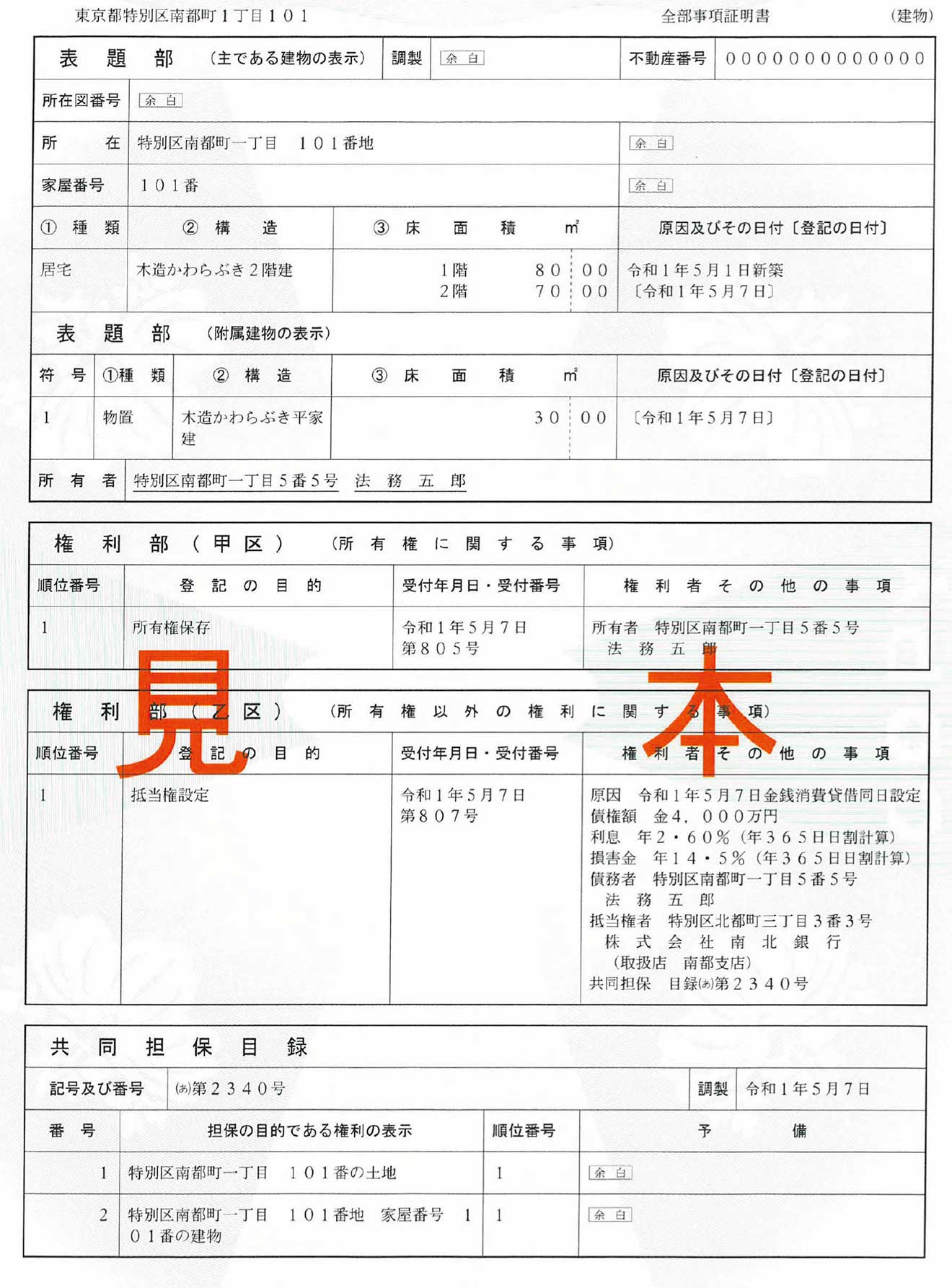 登記事項証明書の見本