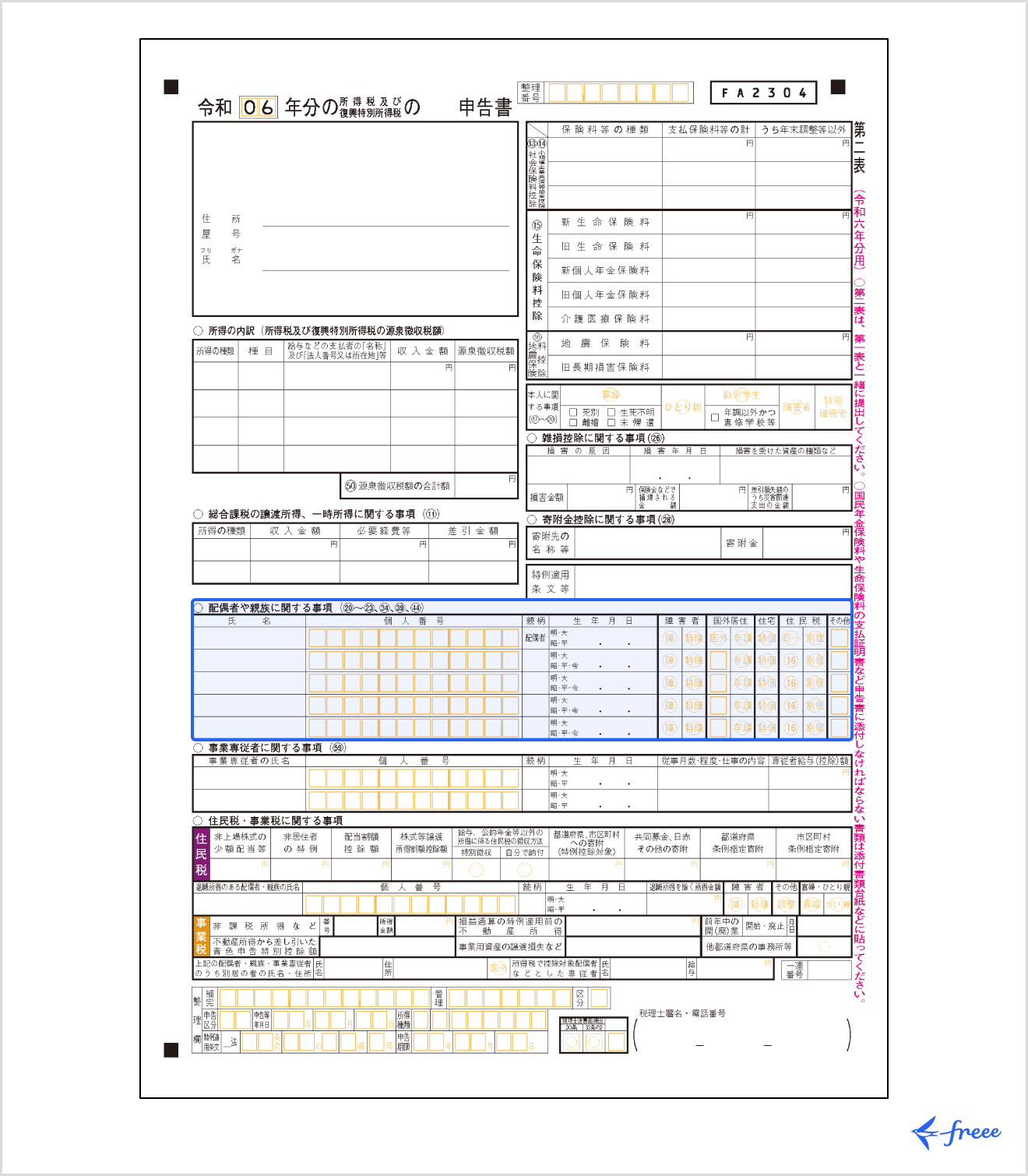 配偶者や親族に関する事項欄