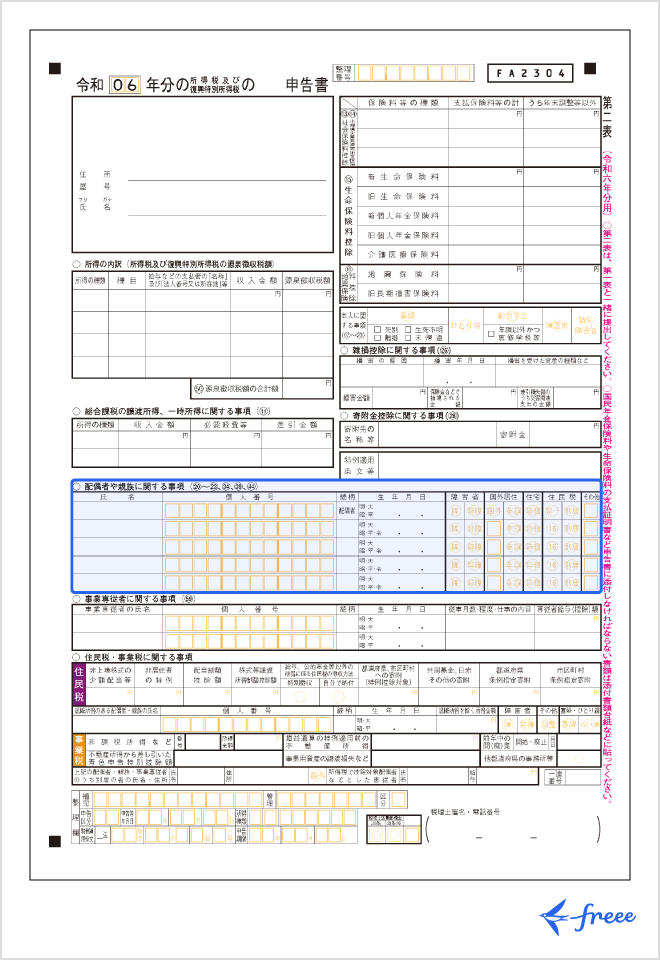 配偶者や親族に関する事項欄