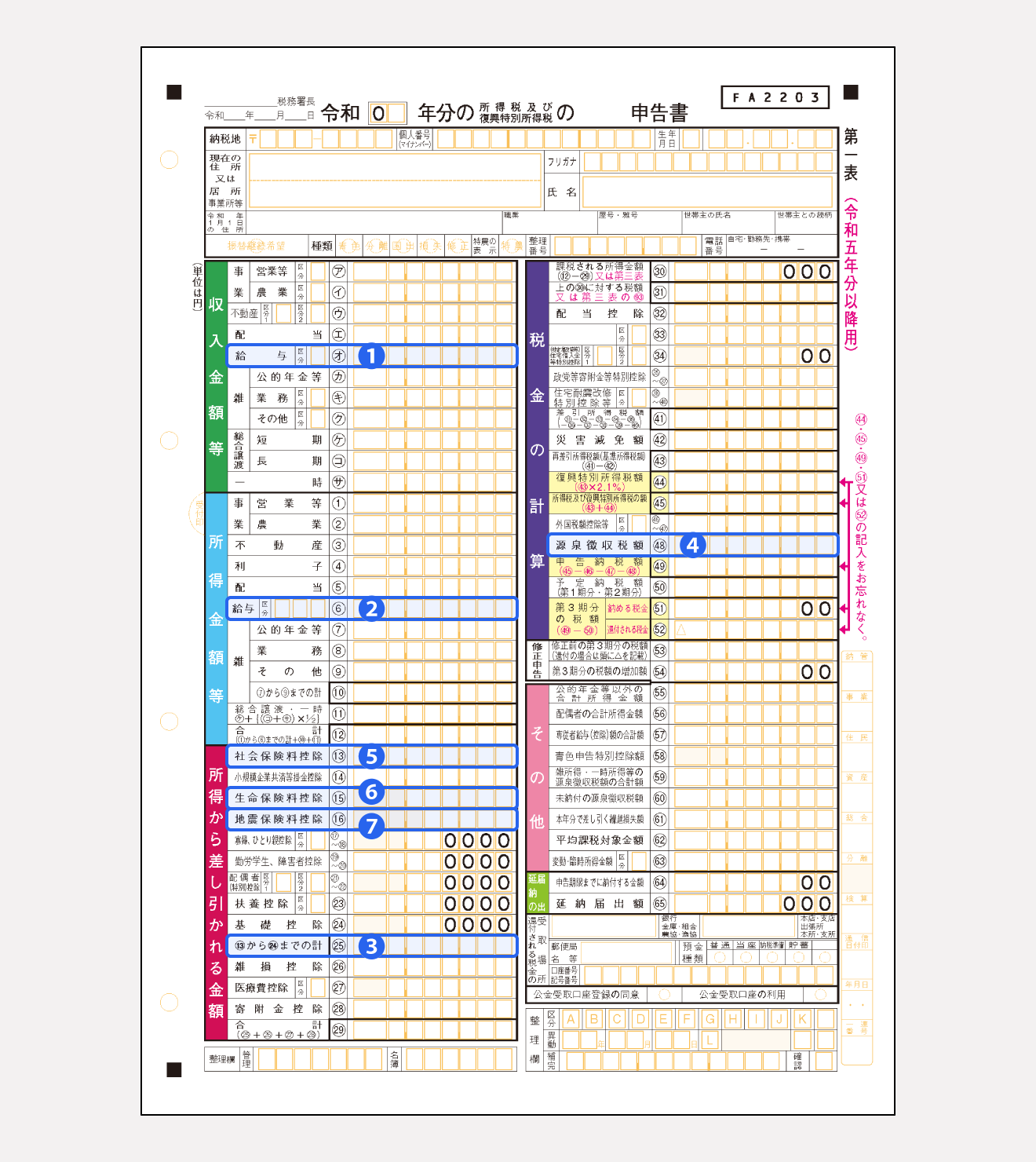 所得税申告書第三表