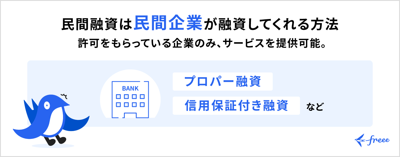 民間融資は民間企業が融資してくれる方法