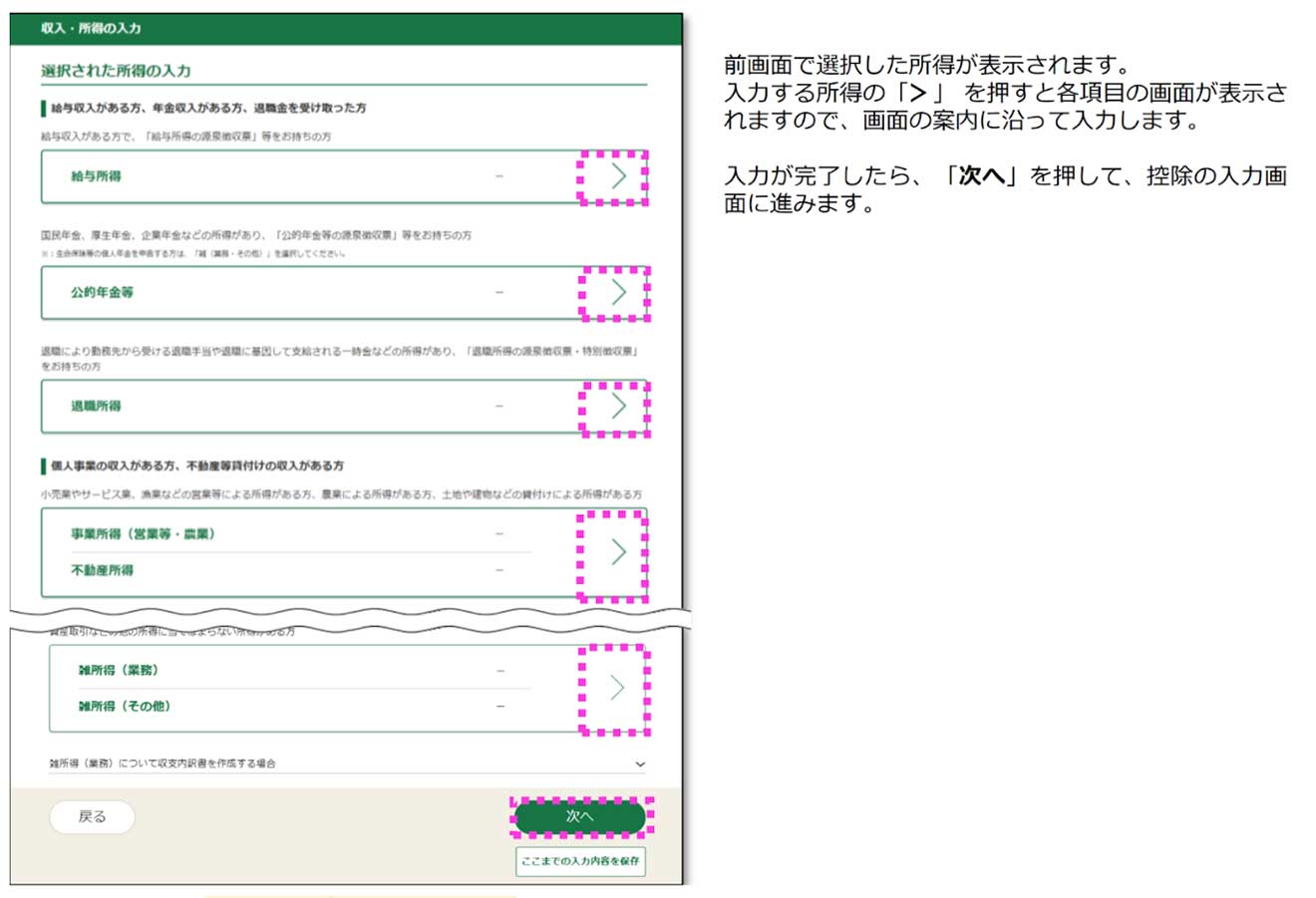 申告する所得の選択