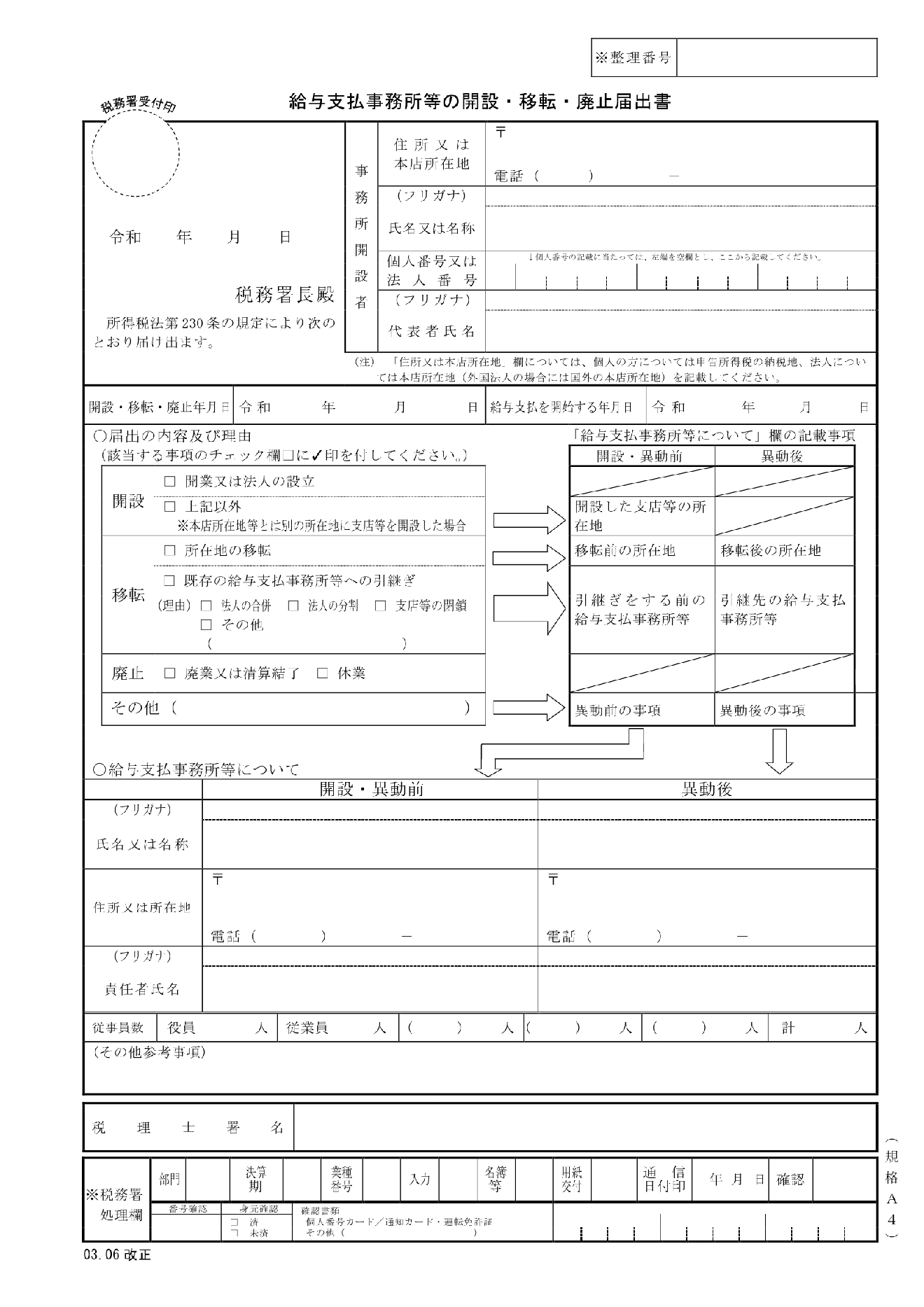 給与支払事務所等の開設・移転・廃止届出書