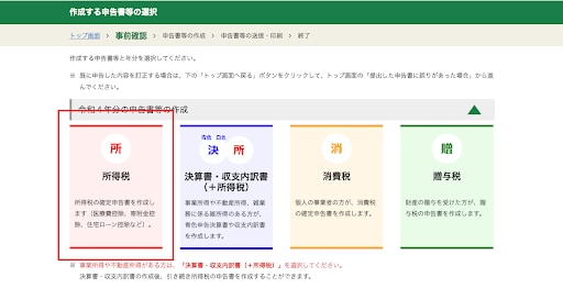 作成する申告書の所得税を選択