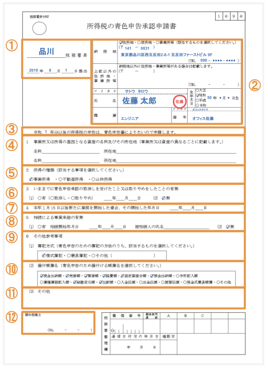 所得税の青色申告承認申請書