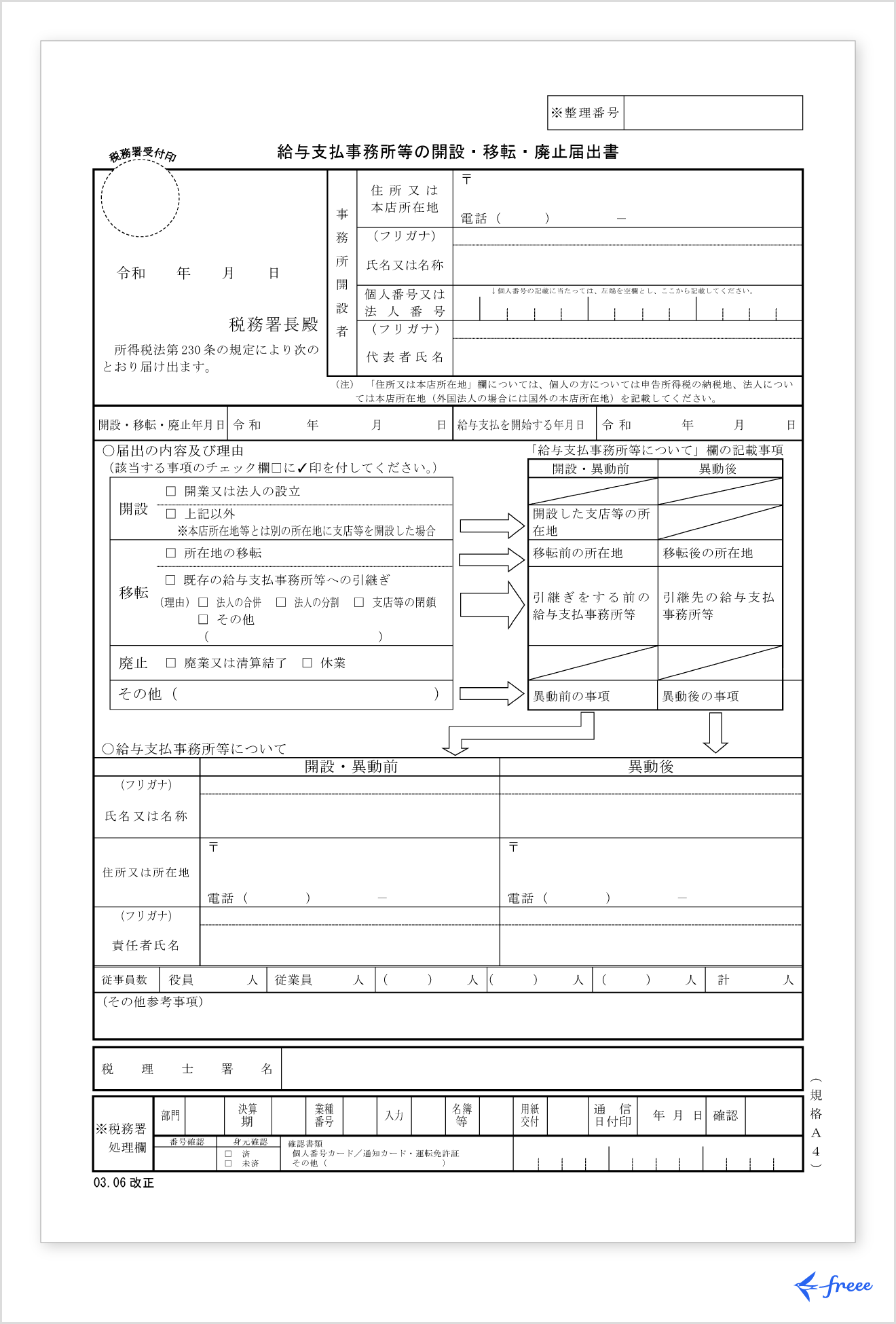 給与支払事務所等の開設・移転・廃止届出書