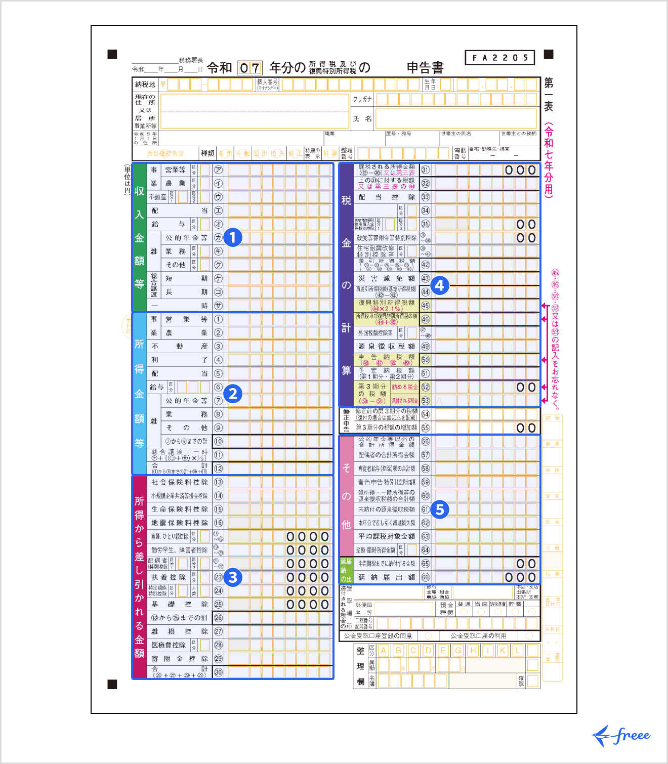 令和7年分の所得税等の確定申告書 第一表