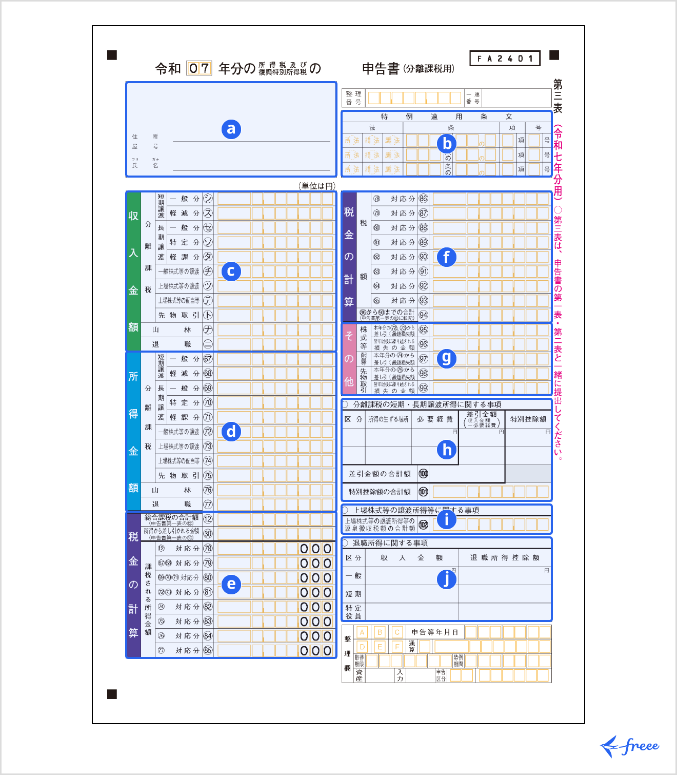 令和7年分の所得税等の確定申告書 第三表