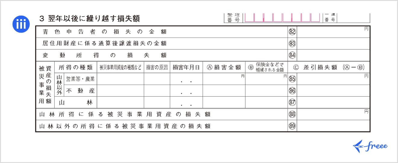 令和7年分の所得税等の確定申告書 第四表「翌年以後に繰り越す損失額」欄