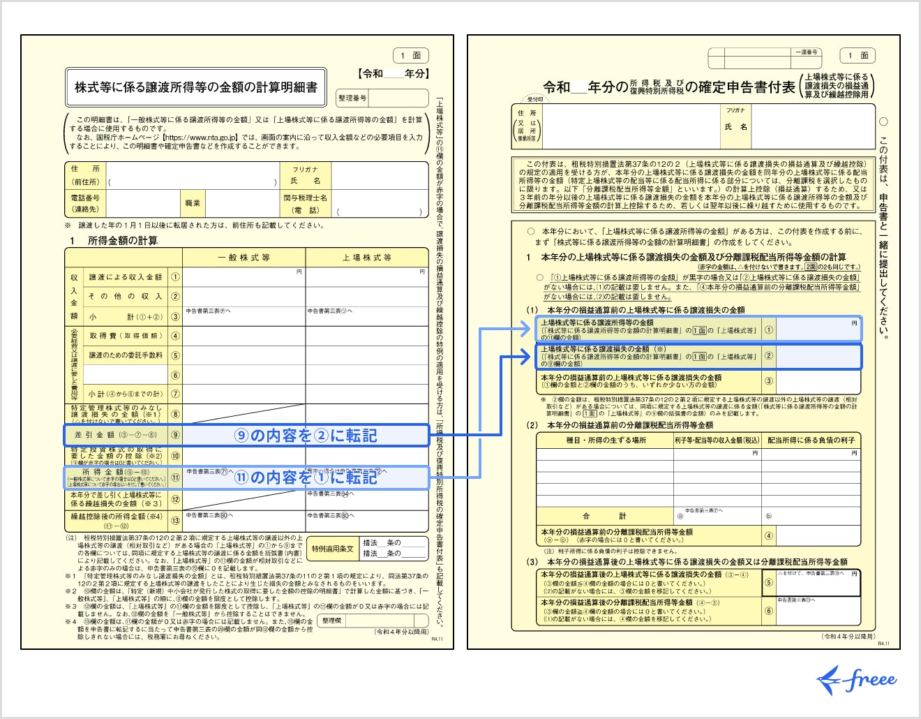 上場株式に係る譲渡損失を繰り越す場合の株式等に係る譲渡所得等の金額の計算明細書の書き方