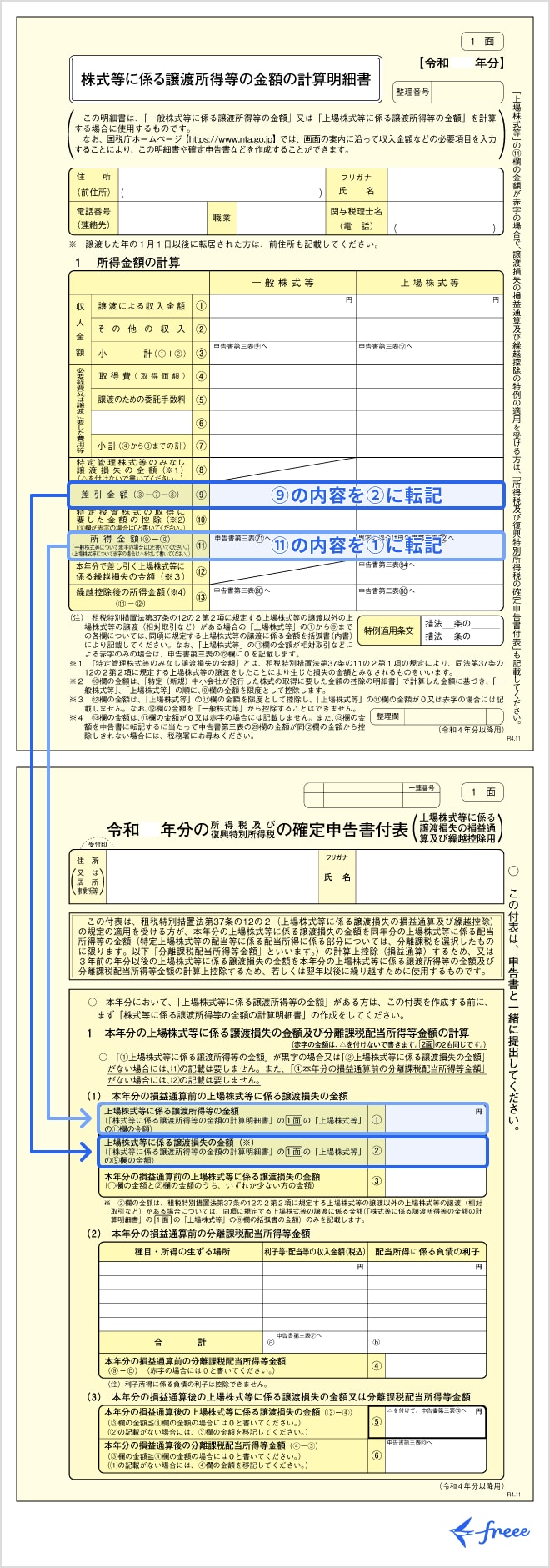 上場株式に係る譲渡損失を繰り越す場合の株式等に係る譲渡所得等の金額の計算明細書の書き方