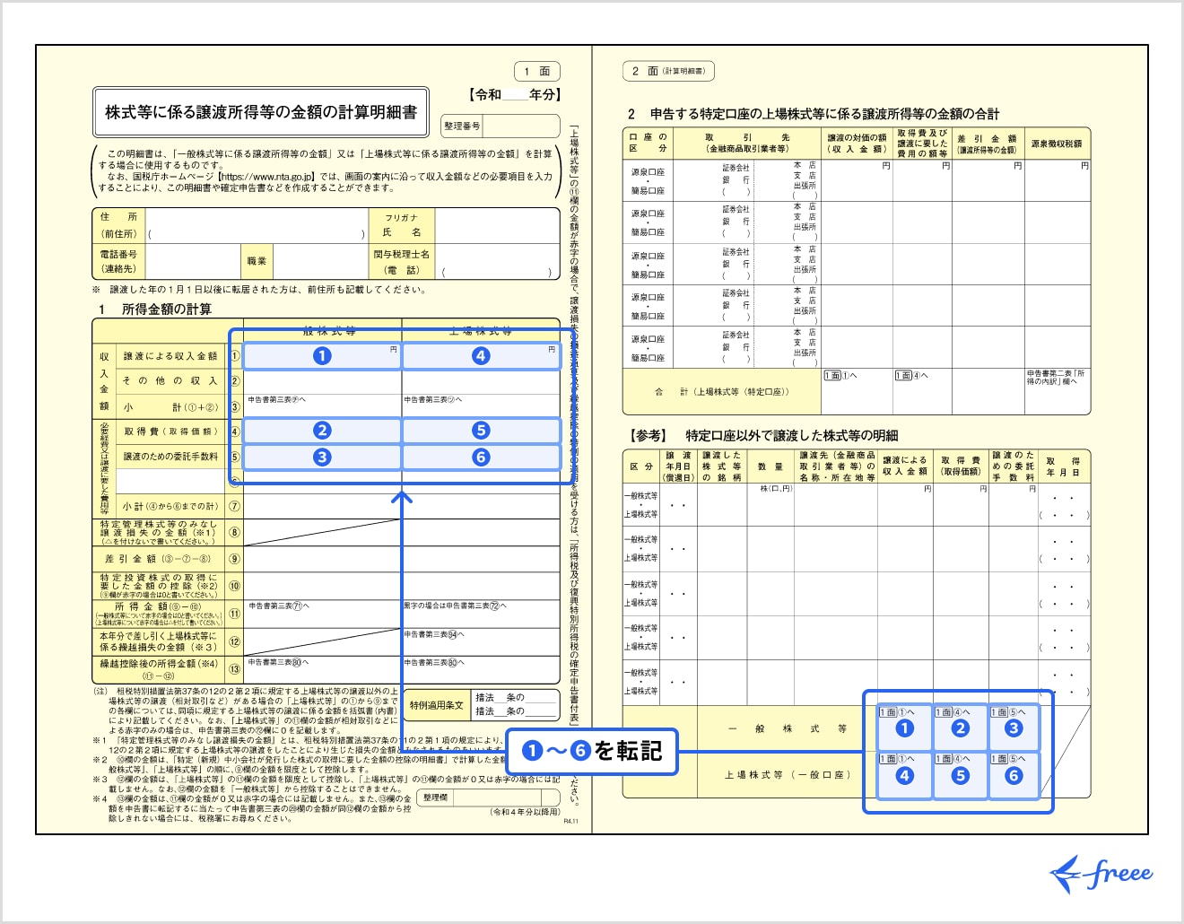 株式等に係る譲渡所得等の金額の計算明細書の書き方
