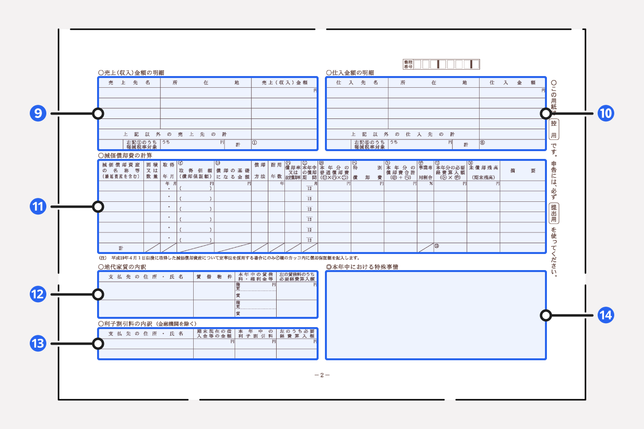 収支内訳書2ページ目の記載項目