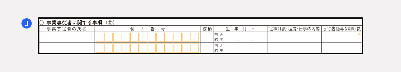 確定申告書 第二表「事業専従者に関する事項」