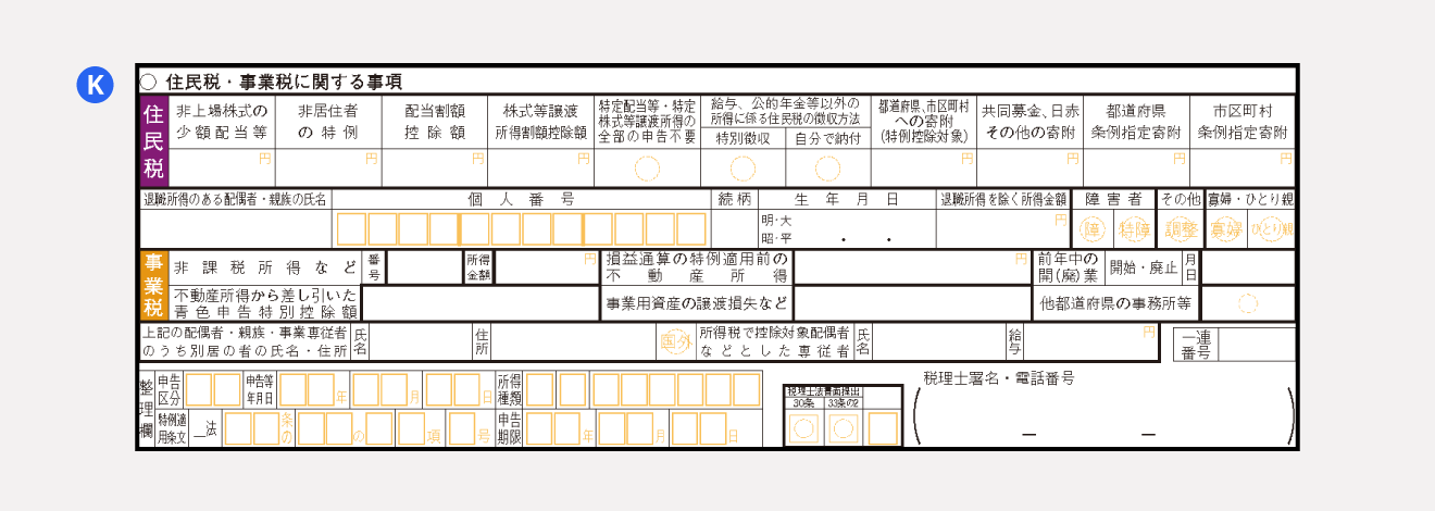 確定申告書 第二表「住民税・事業税に関する事項」