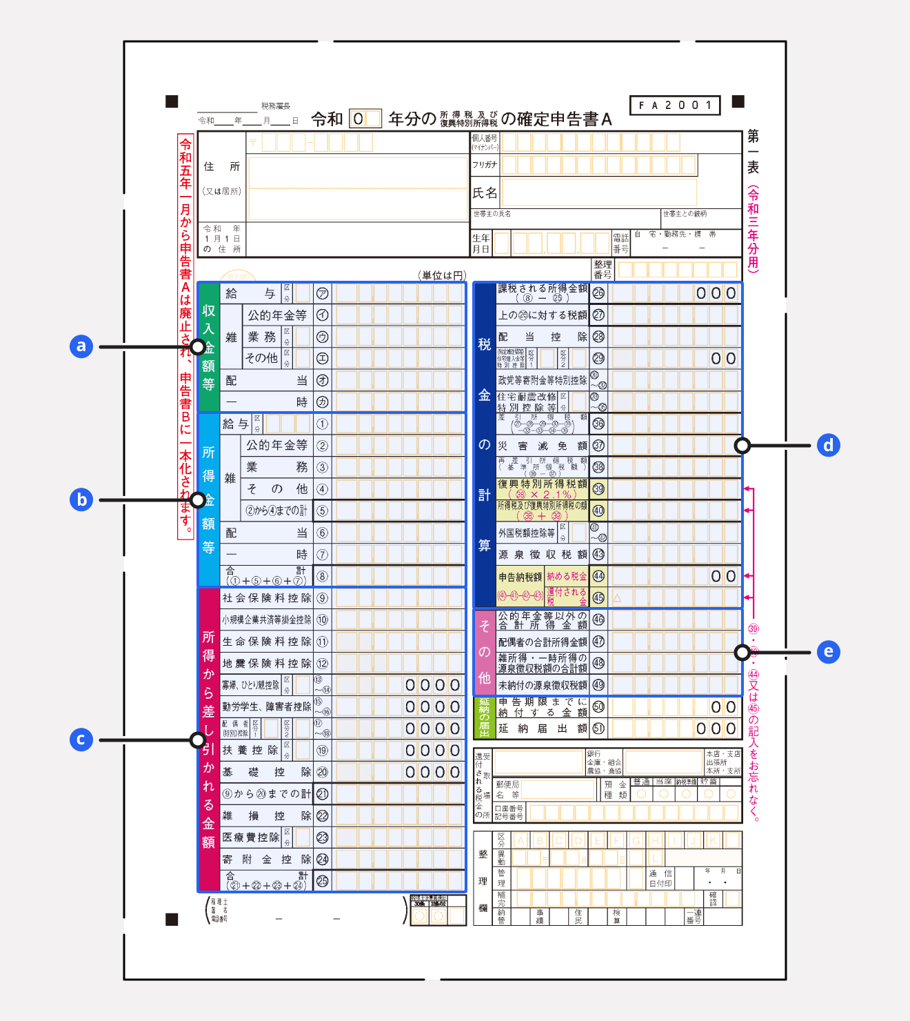 確定申告書A 第一表