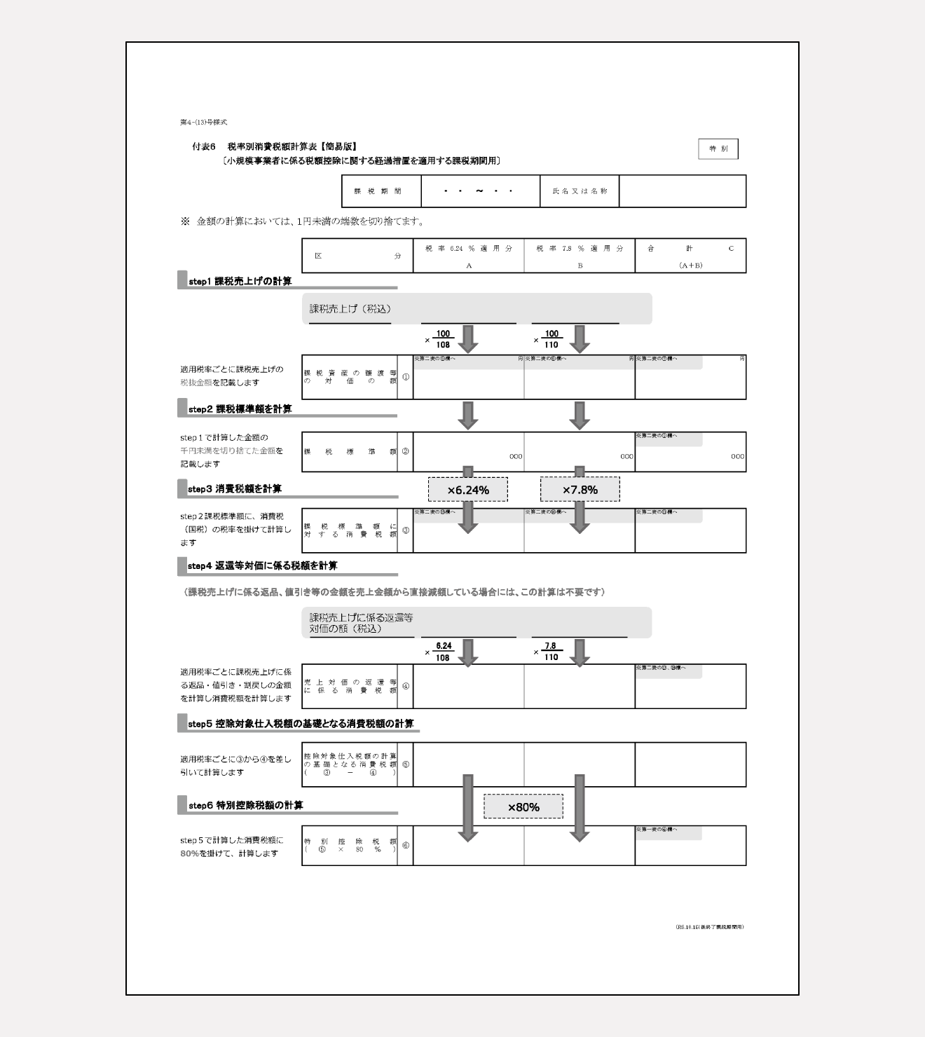 付表6　税率別消費税額計算表＜簡易版