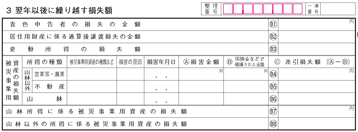 翌年以後に繰り越す損失額