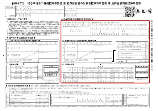 給与所得者の配偶者控除の記載箇所