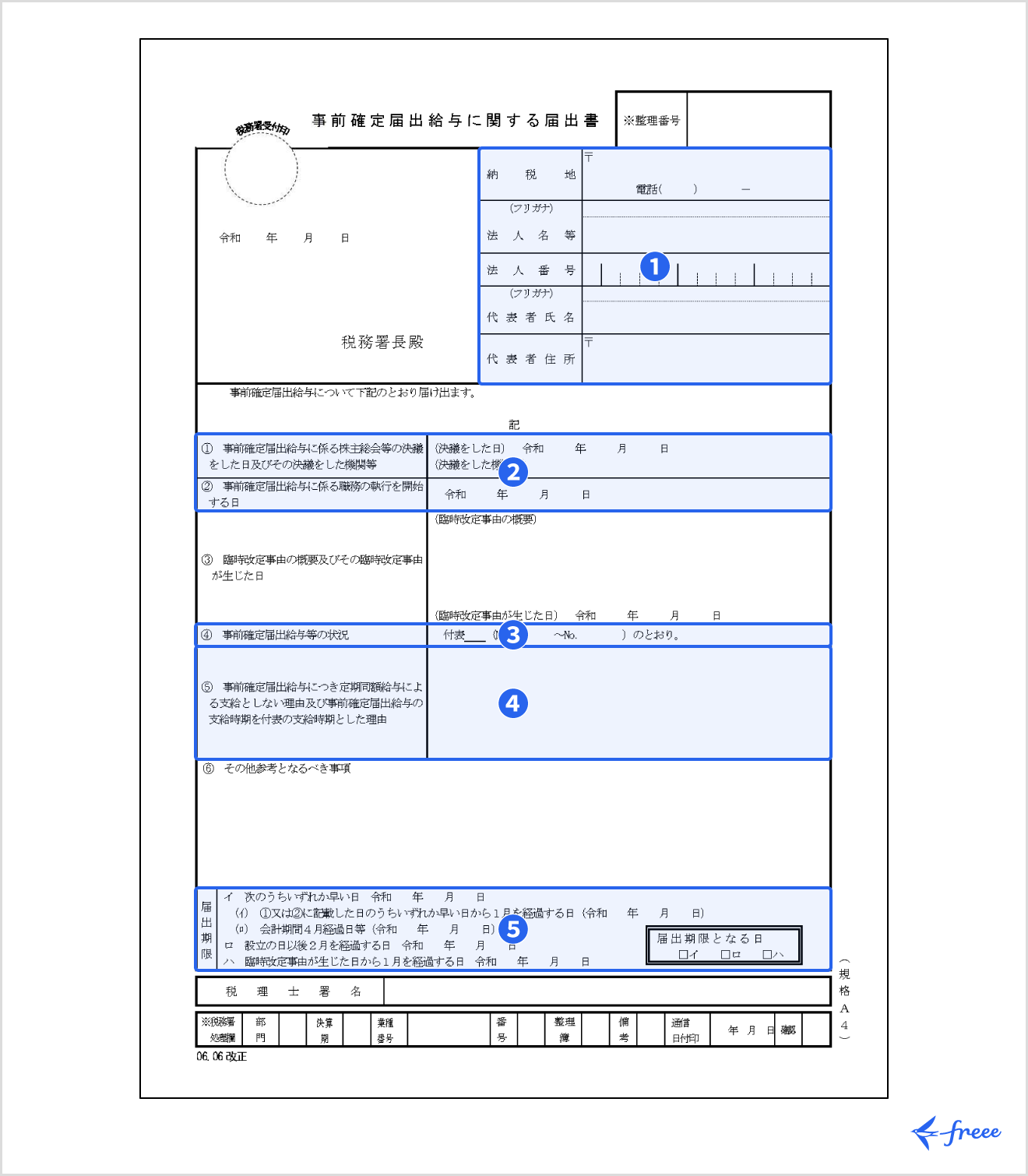 事前確定届出給与に関する届出書