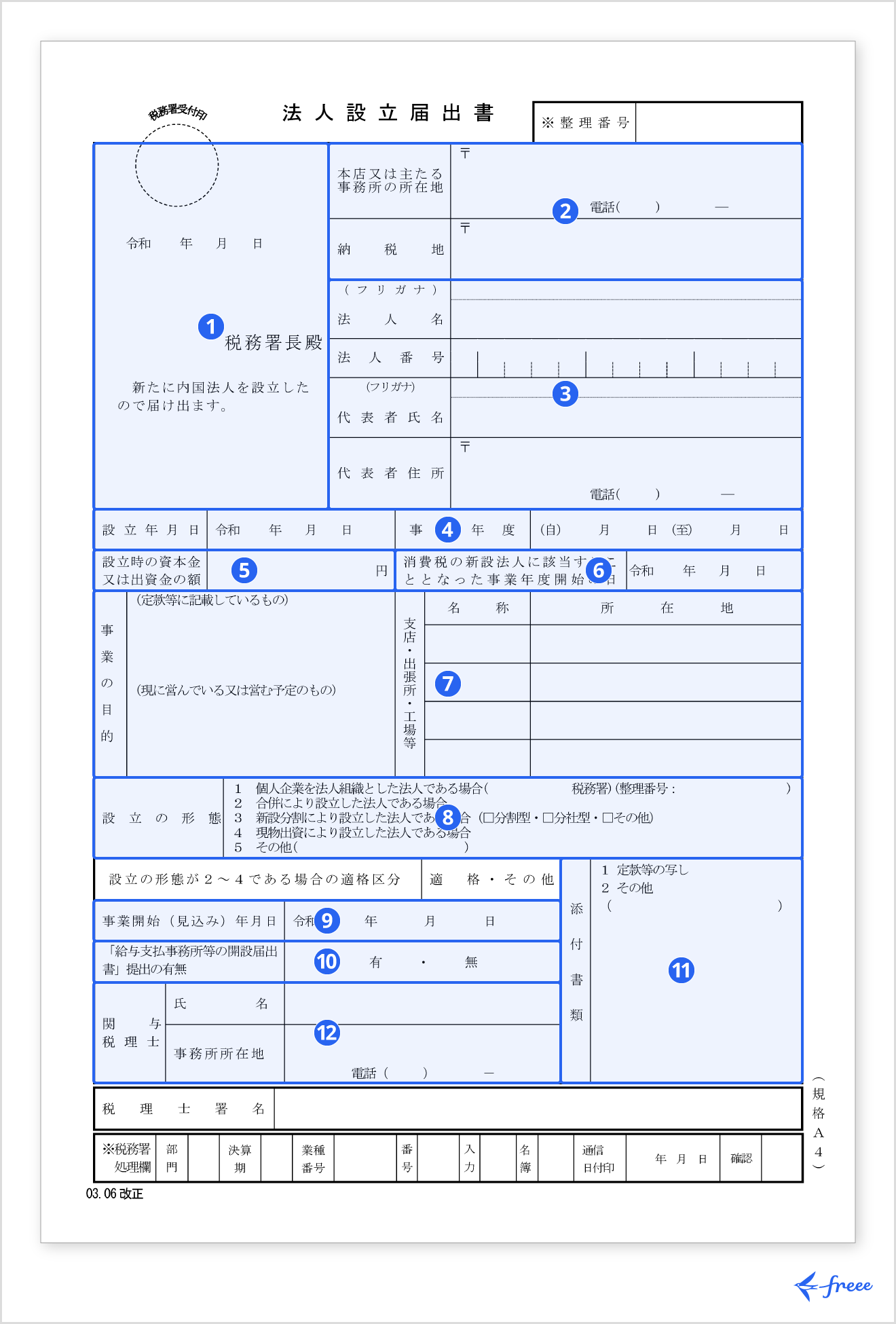 法人設立届出書の書き方