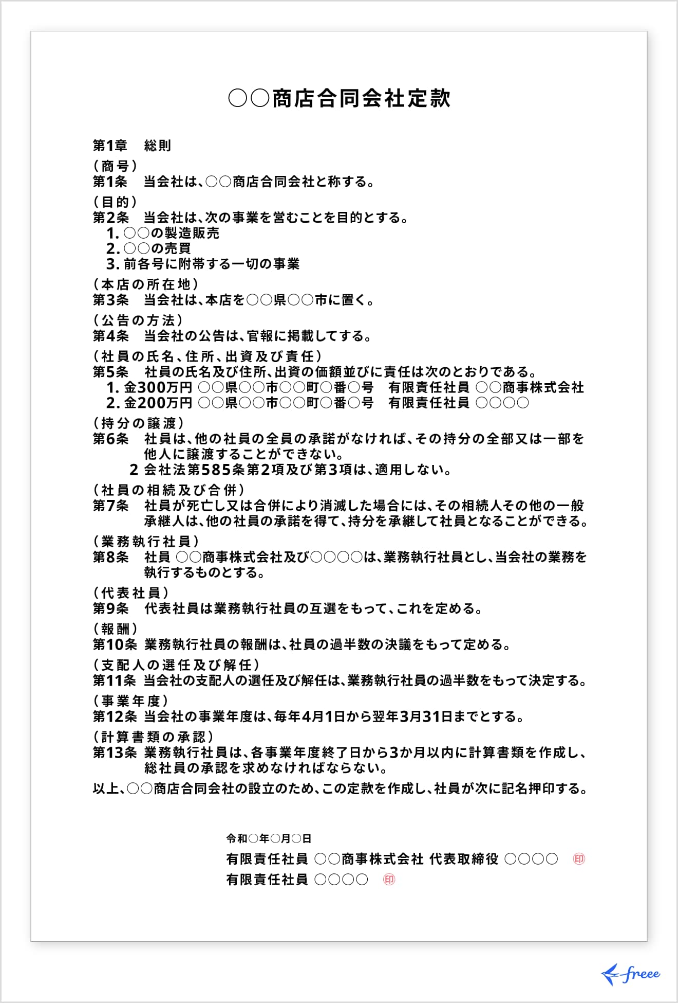 定款の記載例
