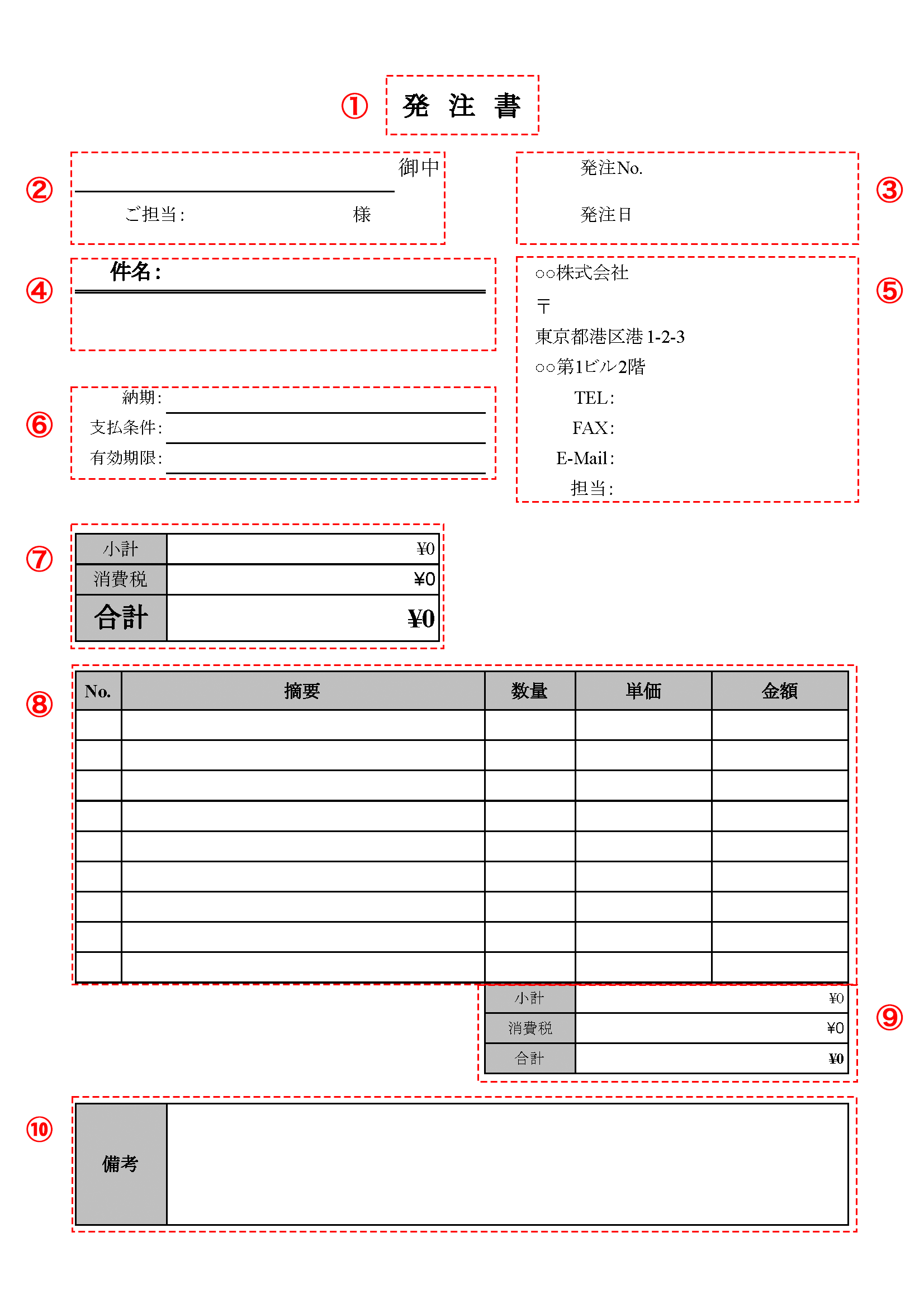 一般的な発注書（注文書）の書き方