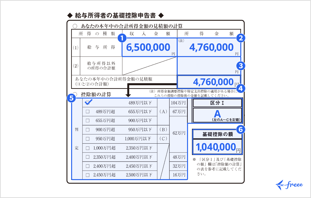 令和8年分給与所得者の基礎控除申告書（記入例）