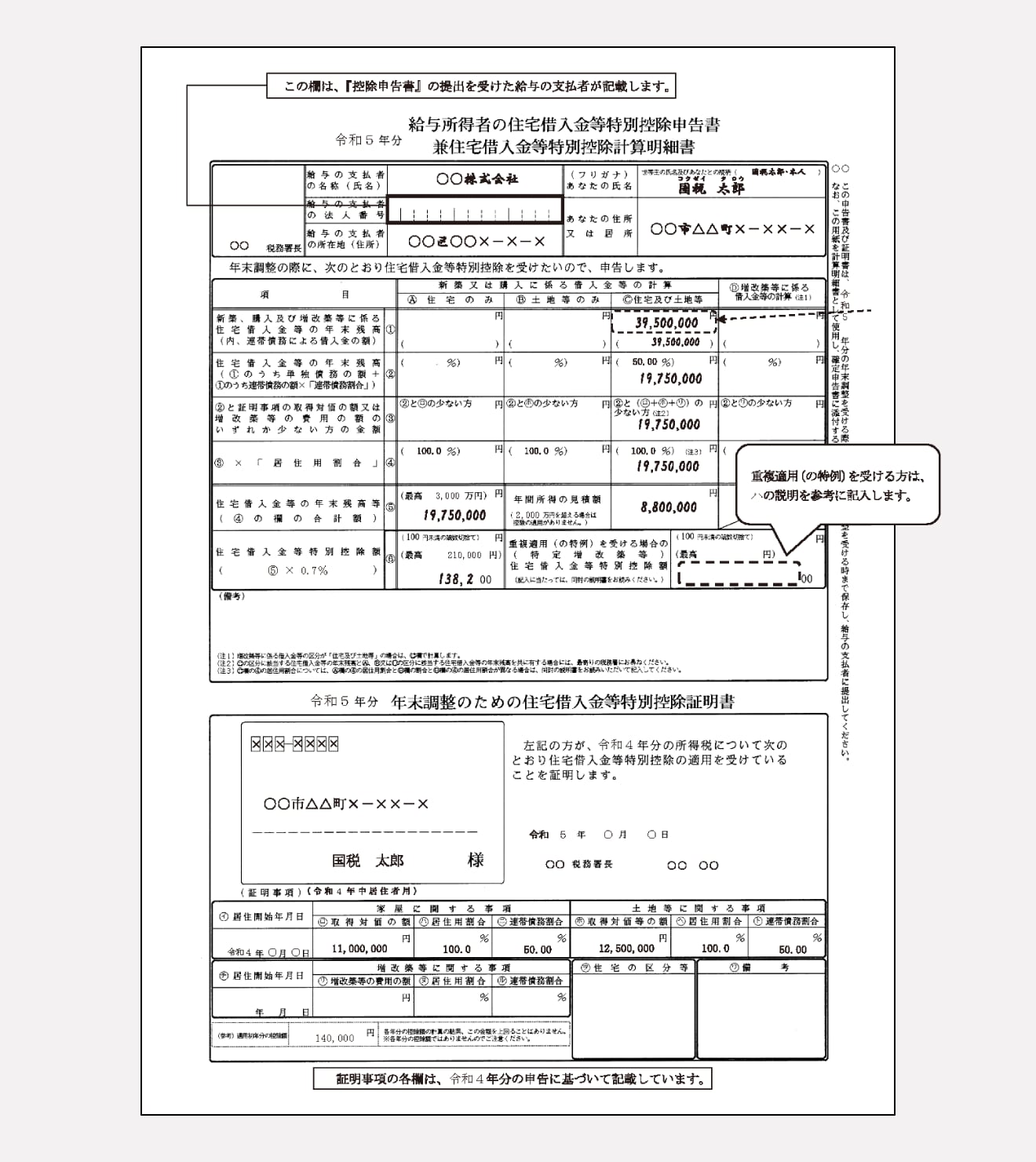 給与所得者の(特定増改築等)住宅借入金等特別控除申告書の書き方