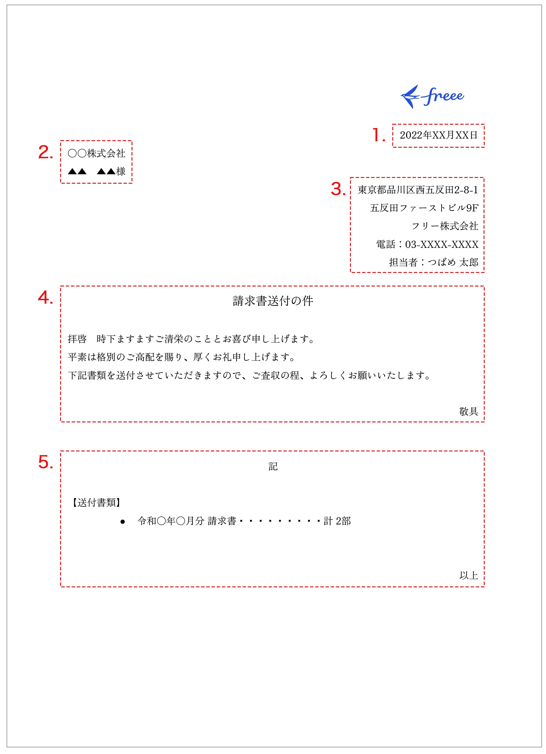 請求書に同封する送付状の記載例