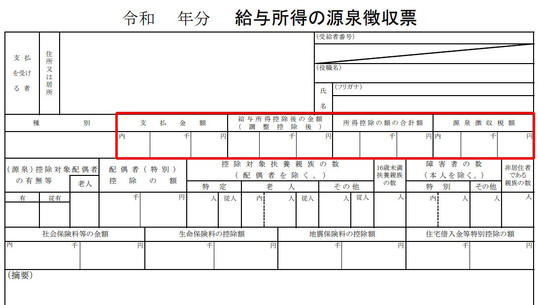 源泉徴収票の金額