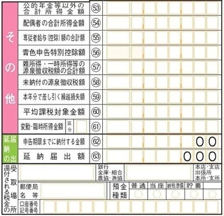 確定申告書B 記入欄「その他」