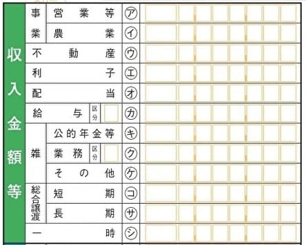 確定申告書B 記入欄「収入金額等」