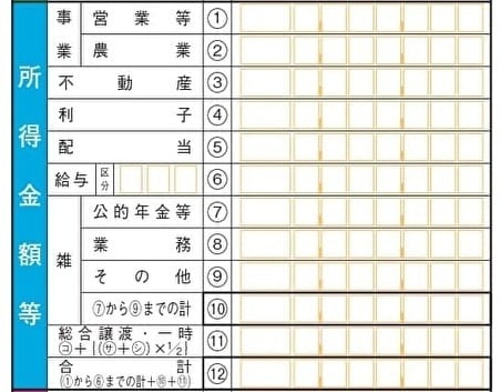 確定申告書B 記入欄「所得金額等」